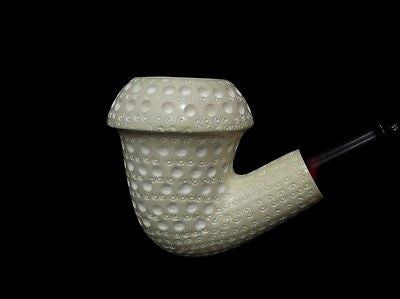 Half Bent Lattice Calabash Block Meerschaum Pipe 2stem Classic Churchwarden 0954