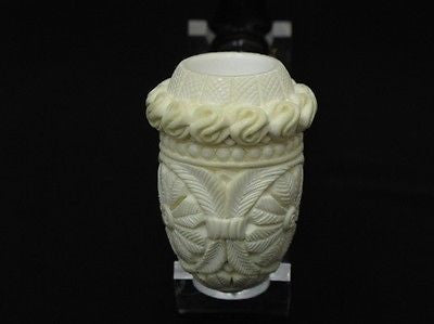 Bent Floral Calabash Block Meerschaum Pipe Gift Case Hand Carved Big Bowl 0726