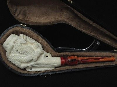2 Embossed Dragons Meerschaum Pipe Horn shape by Medet smoking Mythological 0402