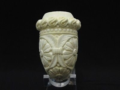 Bent Floral Calabash Block Meerschaum Pipe Gift Case Hand Carved Big Bowl 0726