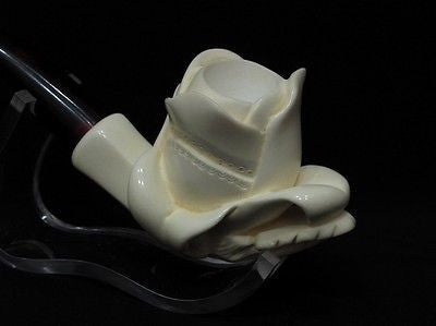 Rose Floral Block Meerschaum Pipe sepiolite seafoam Freehand Big Bowl Case 7522