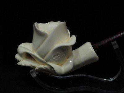 Rose Floral Block Meerschaum Pipe sepiolite seafoam Freehand Big Bowl Case 7522