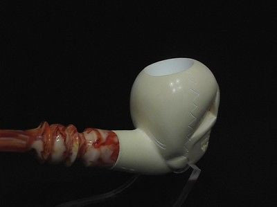 Skull Horror Tobacco Block Meerschaum Pipe Hand Made Gift Case Stand Pouch 3246