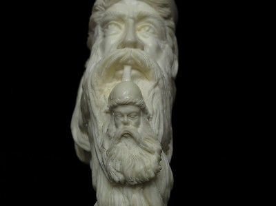 Old Fez Man Smoking Meerschaum Pipe 925 Sterling Silver Free hand Big Bowl 6547