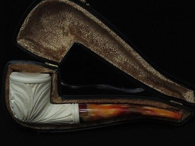 Straight Billiard Floral Block Meerschaum Pipe Hand carved Flower for Women 2027