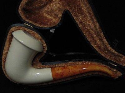 Smooth Bent Calabash Meerschaum Pipe magnesite block seafoam pipa Gift Case 7507