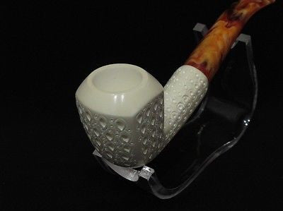 Paneled Billiard Lattice Bent Block Meerschaum Pipe Gift Case Hand carved 9352