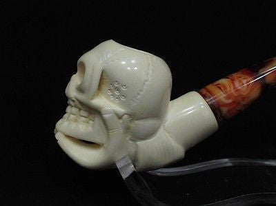 Hamlet Skull in Man Hand Bent Meerschaum Pipe kranium grim reaper sea foam 5604