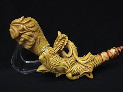 Baroque Floral Ivy w/Silver Ring Block Meerschaum Pipe Signed by Cor Patina 4096