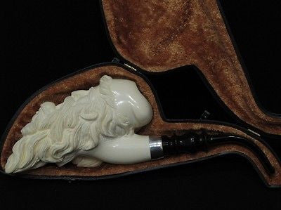 Old Fez Man Smoking Meerschaum Pipe 925 Sterling Silver Free hand Big Bowl 6547