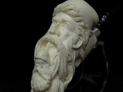 Old Fez Man Smoking Meerschaum Pipe 925 Sterling Silver Free hand Big Bowl 6547