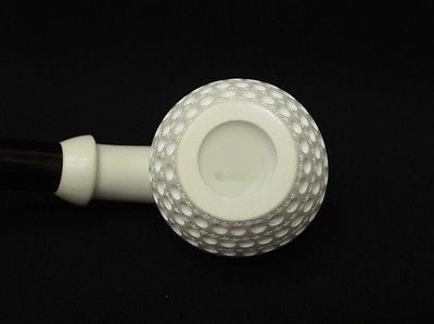 Rhodesian Lattice Bent Block Meerschaum Pipe Danske Shank Hand made Case 8881