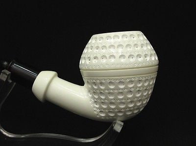 Rhodesian Lattice Bent Block Meerschaum Pipe Danske Shank Hand made Case 8881