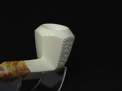 Floral Paneled Bent Block Meerschaum Pipe Diamond Shank Hand made Big Bowl 2000