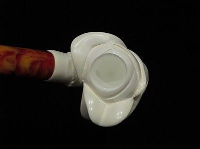 Rose in a Lady' Hand Block Meerschaum Pipe Flower Full Bent Gift Case Stand 7209