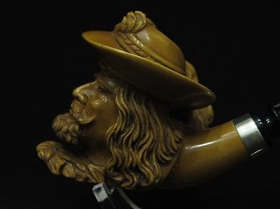 Brown Chevalier Knight Meerschaum Pipe Acrylic Stem Silver Band Big Bowl 3939