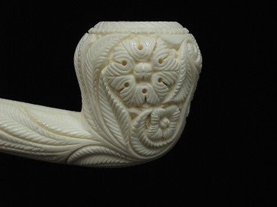 Pear Floral Calabash Block Meerschaum Pipe Long Shank Pipes Hand made Gift 2465