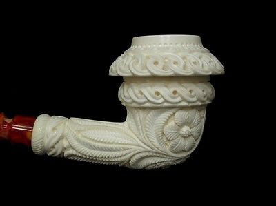 Floral Celtic Calabash Block Meerschaum Pipe by Emin Gift Pipes Big Bowl 4985