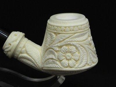 Embossed Flowers Meerschaum Pipe Danske Shank Floral Handmade Big Bowl Gift 3029