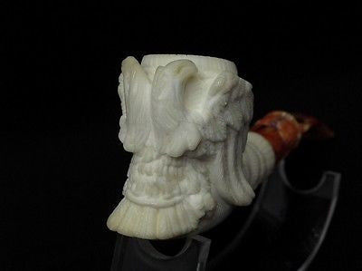 2 Headed Eagle Emblem Meerschaum Pipe Sea foam stone free hand pipes case 3962