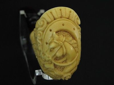 Floral Horse Emblem in Horseshoe Block Meerschaum Pipe w/Flowers by Mesut 1996