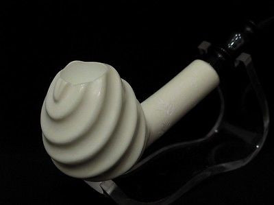 Swirl wind Long Shank Block Meerschaum Pipe Acrylic Stem Freehand by Meerco 7677