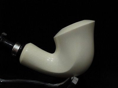 Smooth Bent Calabash Block Meerschaum Pipe Silver Acrylic stem Colors great 2959