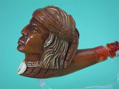 Native Chief Meerschaum Pipe Vintage looks by Cor Brown Patina Hand carved 4639