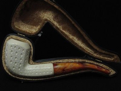 Paneled Billiard Lattice Bent Block Meerschaum Pipe Gift Case Hand carved 9352