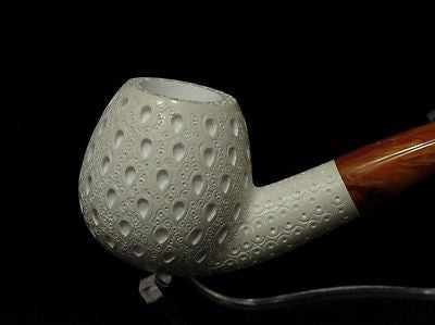 Lattice Apple Bent Block Meerschaum Pipe Tobacco Smoking Sea foam Eskisehir 0774