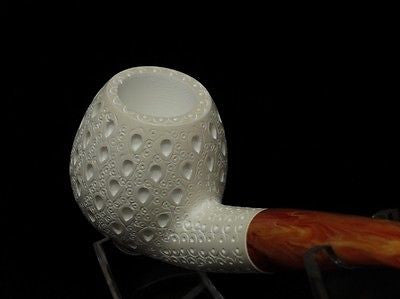 Lattice Apple Bent Block Meerschaum Pipe Tobacco Smoking Sea foam Eskisehir 0774