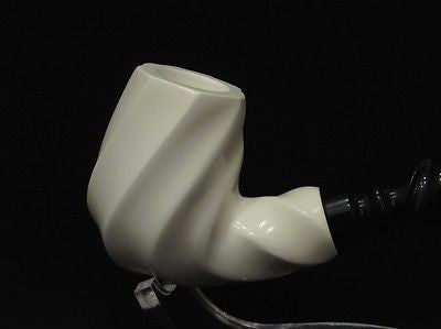 Spiral Bent Billiard Block Meerschaum Pipe Helix Acrylic stem Hand carved 6333