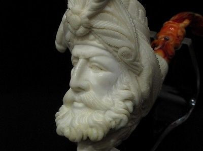 Ottoman Pasha and Eagle Bent Block Meerschaum Pipe Hand Made Big Bowl Gift 0793