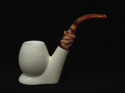 Smooth Full Bent Block Meerschaum Pipe White stone Freehand Smoker Big Bowl 9725