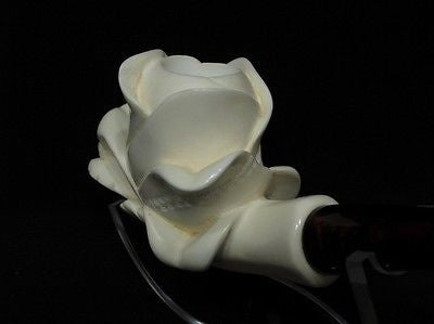 Rose Floral Block Meerschaum Pipe sepiolite seafoam Freehand Big Bowl Case 7522