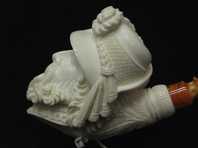 Cavalier Feather hat block Meerschaum Pipe smoking Gift sea foam Big Bowl 8301