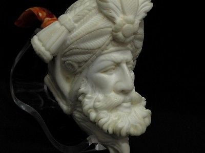 Ottoman Pasha and Eagle Bent Block Meerschaum Pipe Hand Made Big Bowl Gift 0793