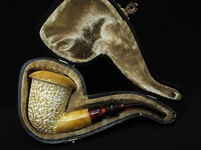 Yellow Calabash Solid Block Meerschaum Pipe Burnt Art work Huge Hand made 0669