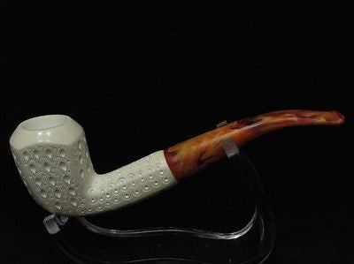 Paneled Billiard Lattice Bent Block Meerschaum Pipe Gift Case Hand carved 9352