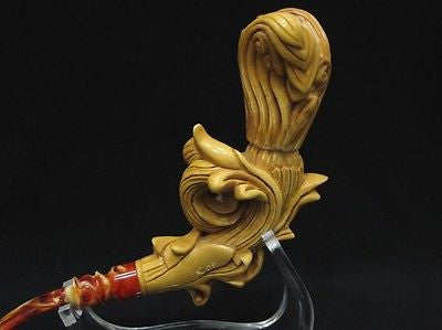 Baroque Floral Ivy w/Silver Ring Block Meerschaum Pipe Signed by Cor Patina 4096