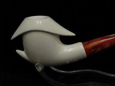 Smooth Abstract block Meerschaum Pipe Tobacco smoking Gift Case hand made 7764