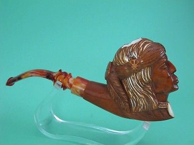 Native Chief Meerschaum Pipe Vintage looks by Cor Brown Patina Hand carved 4639