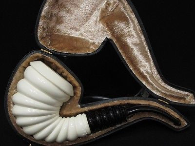 Helix Calabash Full Bent Block Meerschaum Pipe Big Bowl Trumpet shaped Tube 9464