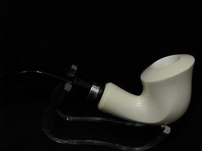 Smooth Bent Calabash Block Meerschaum Pipe Silver Acrylic stem Colors great 2959