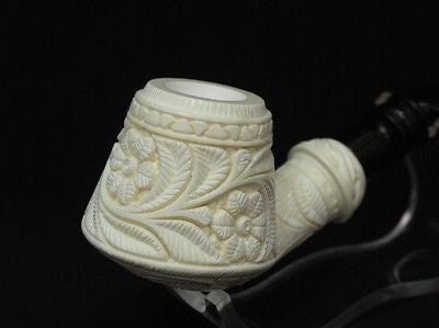 Embossed Flowers Meerschaum Pipe Danske Shank Floral Handmade Big Bowl Gift 3029