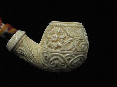 Floral Apple Danske Block Meerschaum Pipe Turkish pipes antique look Sitter 8420