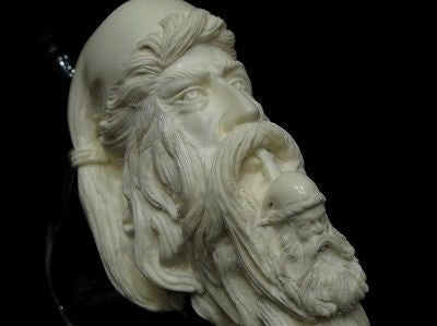 Old Fez Man Smoking Meerschaum Pipe 925 Sterling Silver Free hand Big Bowl 6547