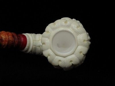 Embossed 2 Headed Eagle on 3/4 Bent Calabash Block Meerschaum Pipe by Medet 7894