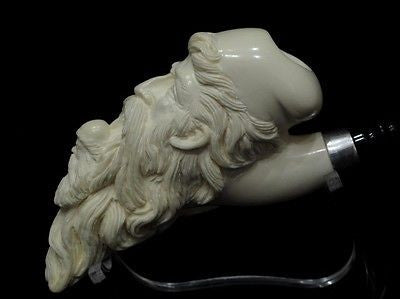 Old Fez Man Smoking Meerschaum Pipe 925 Sterling Silver Free hand Big Bowl 6547