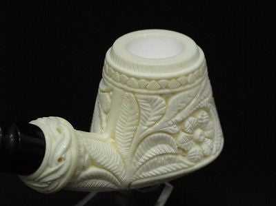 Embossed Flowers Meerschaum Pipe Danske Shank Floral Handmade Big Bowl Gift 3029